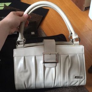 (E) Off white Miche bag; short handles; snap latch